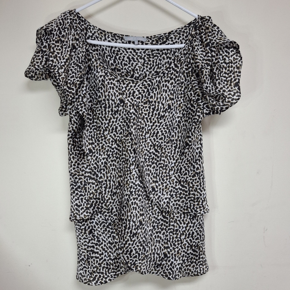 Violet & Claire Flowy Lightweight Leopard Print Ruffled Top Blouse